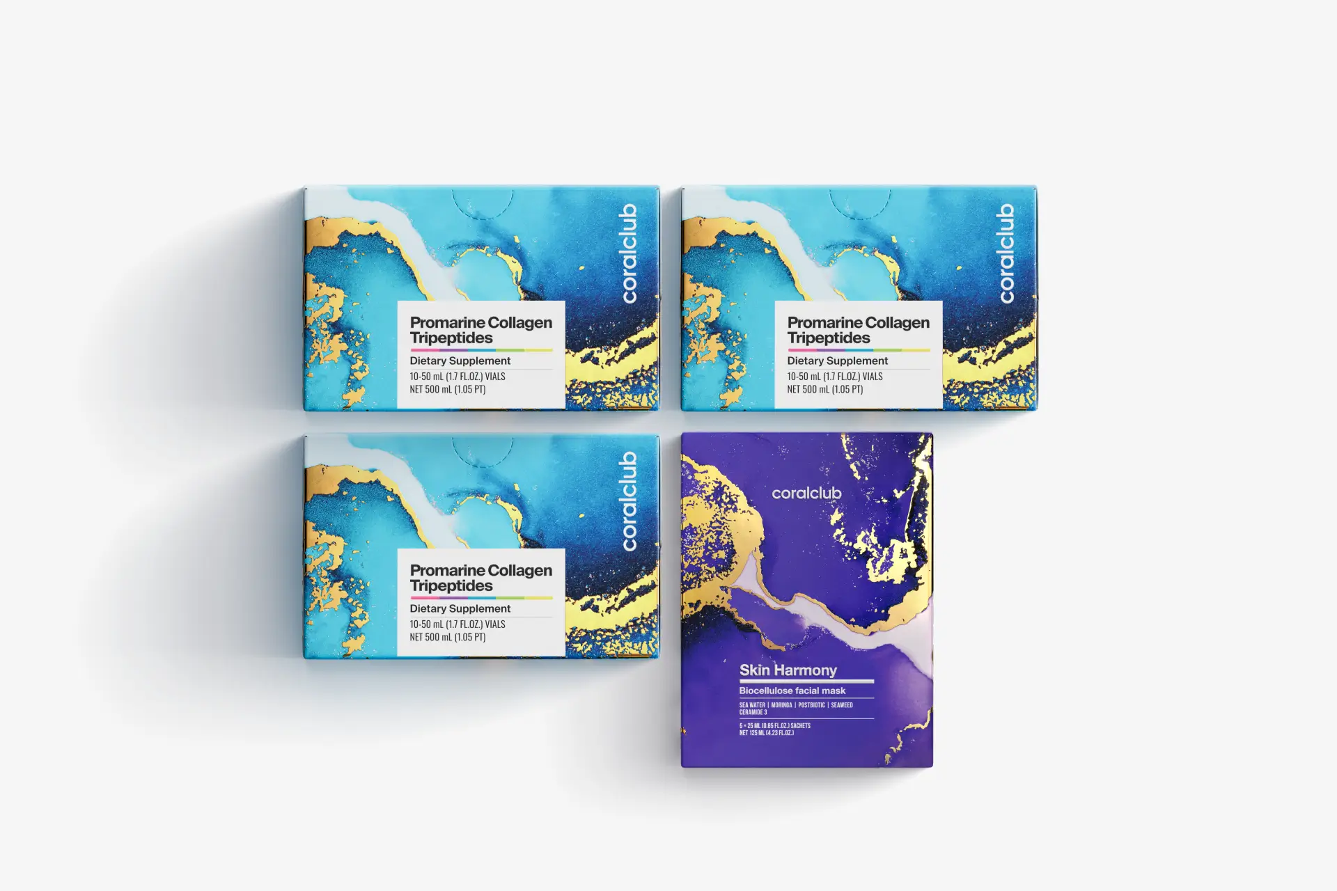 Пакет Промарин колагенови Трипептиди (курс на 1 месяц) (курс 1 месец) & маски за лице биоцелулозни Skin Harmony (5 пакетчета)